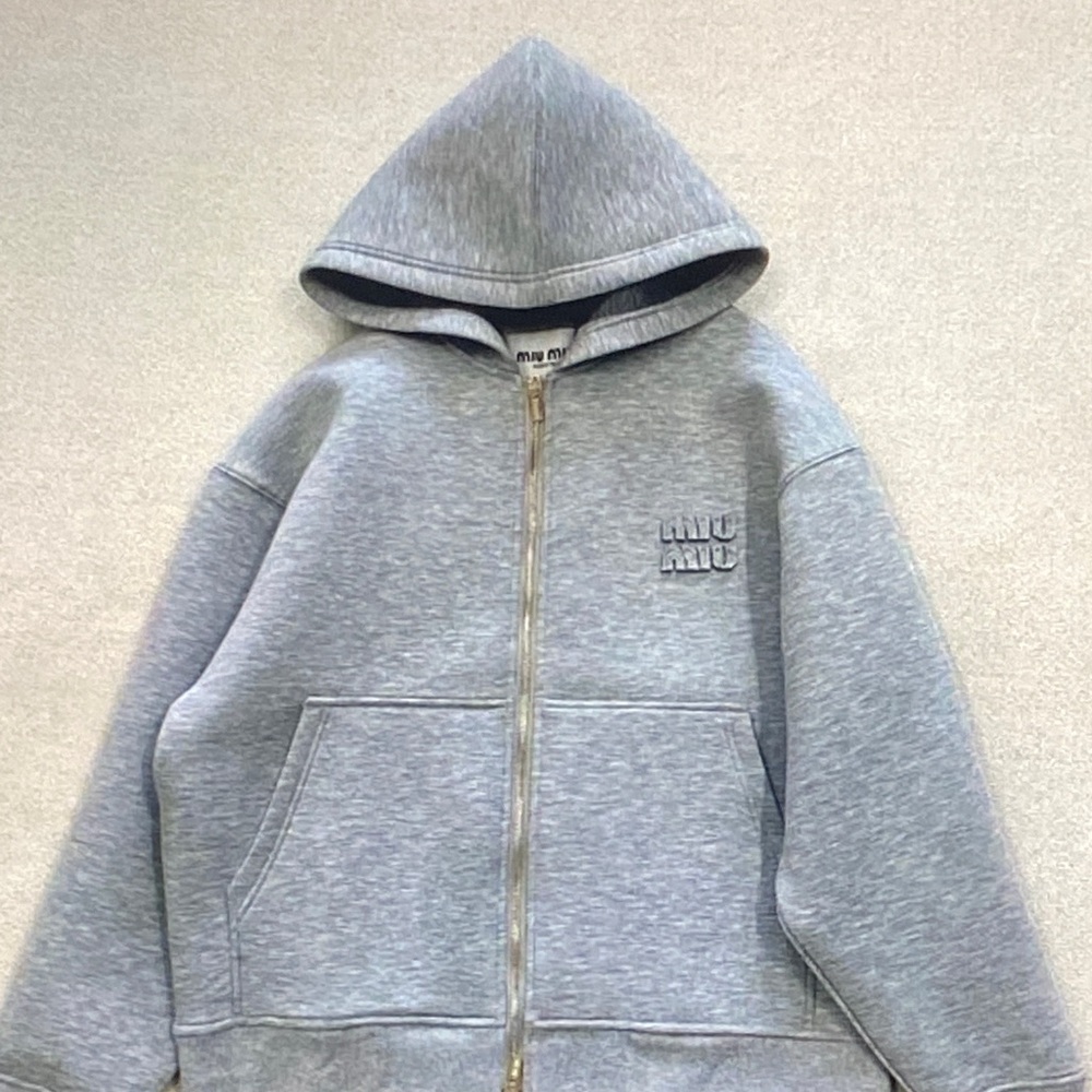 Miu Miu Heather Gray Zip-Up Hoodie